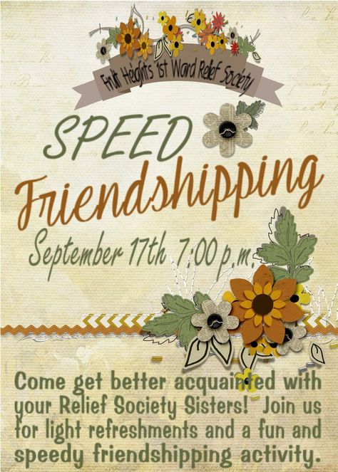 Speed Friendshipping Relief Society Additional Meeting Invite Relief Society Spotlight, Relief Society Activities Ideas, Speed Friendshipping, Womens Fellowship, Lds Yw Activities, Pie Night, Fellowship Ideas, Ward Activities, Lds Relief Society Activities