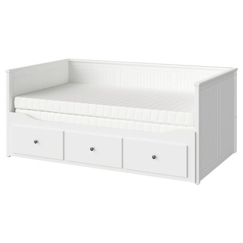 HEMNES Daybed with 3 drawers/2 mattresses, white/Meistervik firm, Twin - IKEA Ikea Hemnes Daybed, Hemnes Daybed, Hemnes Day Bed, Hemnes Bed, Bed And Storage, White Daybed, Day Bed Frame, Guest Bedroom/office, Daybed Frame