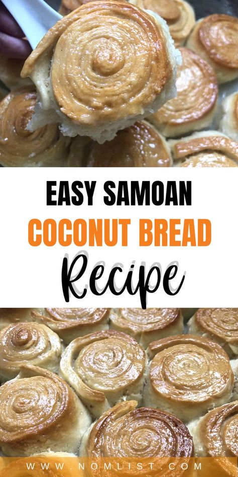 Make this delicious Samoan Coconut Bread & “Pani Popo” Recipe at home! This recipe is for Samoan Pani Popo, which is the ultimate comfort food. It consists of delicious, rolled buns, topped with generous amounts of sweet coconut cream. It's also not difficult to make! Think homemade cinnamon rolls but a million times better! Make this delectable comfort food today! Pani Popo Recipe, Pani Popo, Fijian Food, Coconut Bread Recipe, Samoan Food, Easy Sweets, Polynesian Food, Tropical Food, Coconut Bread