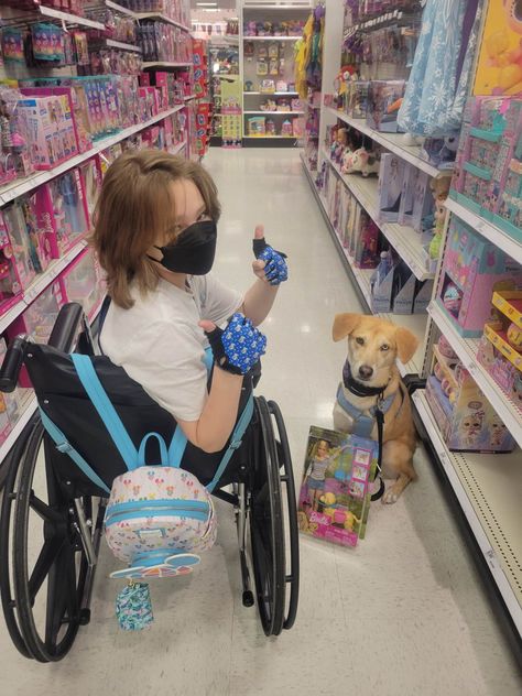 Lexi, a husky mix, with her handler in a wheelchair, with a Barbie service dog! Disabled Fashion, Service Dog Gear, Service Dog Patches, Psychiatric Service Dog, Service Dogs Gear, Built Different, Disabled Dog, Service Dog Vests, Dog Vests