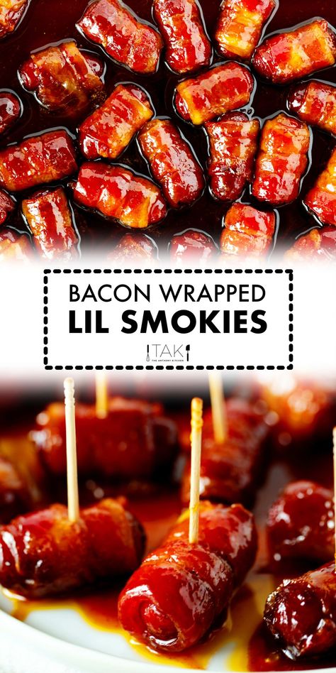 Bacon Wrapped Lil Smokies, Wrapped Smokies, Little Smokies Recipes, Bacon Wrapped Pineapple, Smokies Recipe, Bacon Wrapped Smokies, Keto Bbq, Lil Smokies, Keto Bacon