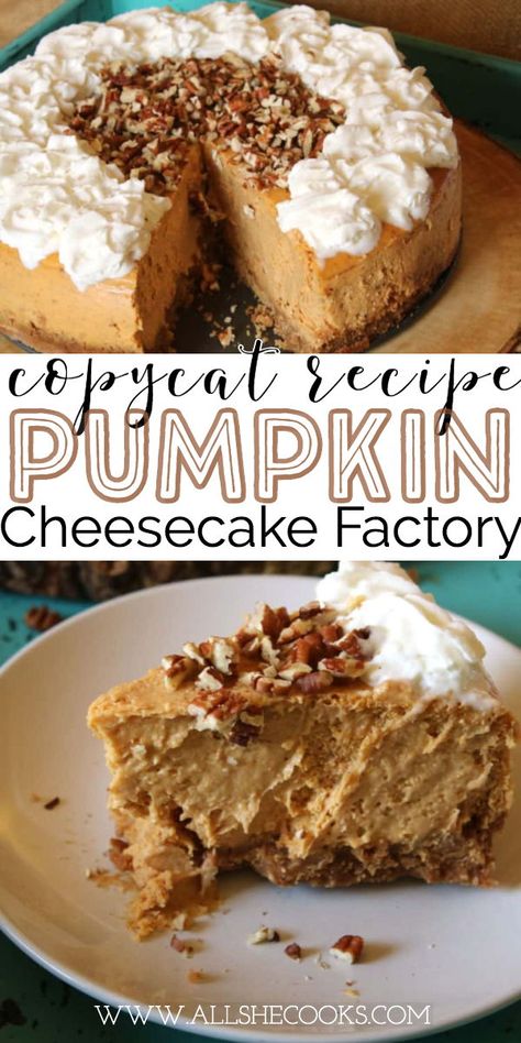 Cheesecake Factory Pumpkin Cheesecake, Copycat Cheesecake Factory, Cheesecake Factory Recipes, The Cheesecake Factory, Pumpkin Cheesecake Recipes, Brownie Desserts, Holiday Meal, Oreo Dessert, Cheesecake Factory