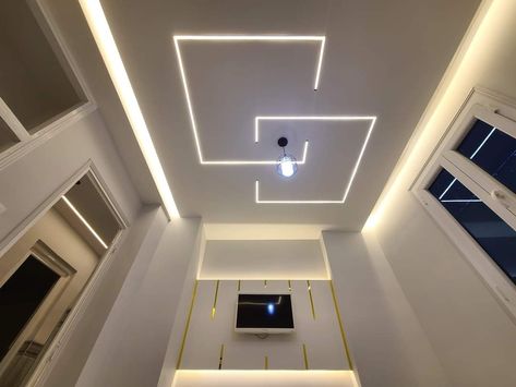 Bedroom Profile Light Ceiling Design, Simple False Ceiling Design Living Rooms, Led Profile Lighting Design Ceiling, Pop Profile Light Design, False Ceiling With Profile Lights, Gibson Board, Profile Lights, Simple False Ceiling Design, Profile Light