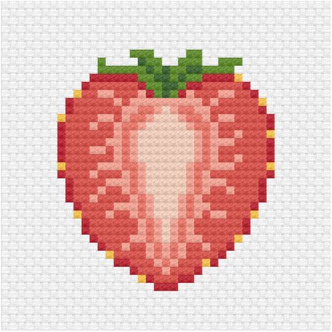 Cross Stitch Patterns Easy, Small Cross Stitch Patterns, Strawberry Cross Stitch, Food Cross Stitch, Sliced Strawberry, Fruit Cross Stitch, Fruit Cross, Sliced Fruit, Flower Cross Stitch Pattern