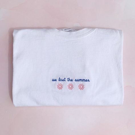 TXT We Lost the Summer Inspired T-shirt - Etsy Txt Sweater, Txt We Lost The Summer, We Lost The Summer, Pink Thread, Simple Embroidery, Simplistic Design, Blue And Pink, Embroidered Shirt, Summer Tshirts