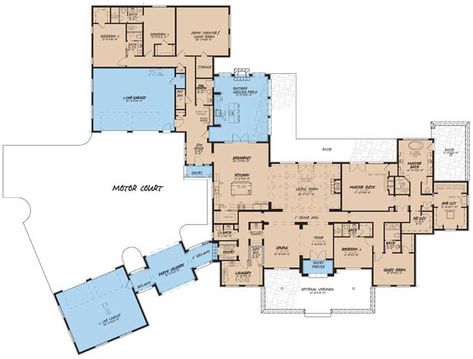 Country House Plan - 5 Bedrooms, 5 Bath, 5695 Sq Ft Plan 12-1460 Port Cochere, Multigenerational House Plans, Multigenerational House, 6 Bedroom House Plans, Inlaw Suite, 5 Bed House, Castle Ideas, 5 Bedroom House Plans, European Plan