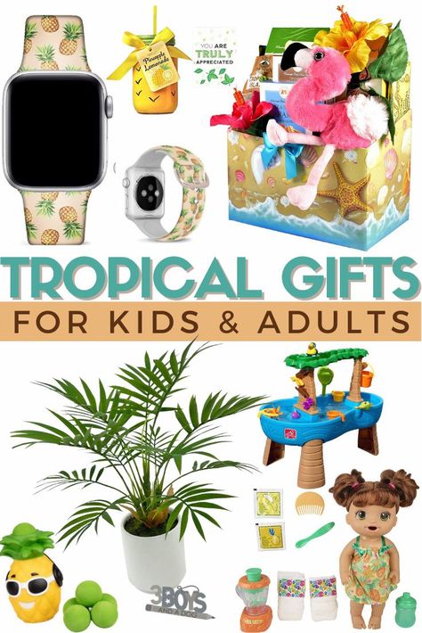 hawaiian beach or luau themed gift ideas for kids and adults gift ideas Tropical Gift Ideas, Diy Island, Themed Gift Ideas, Water Play For Kids, Mason Jar With Straw, Pineapple Wall Art, Pineapple Lovers, Tropical Gifts, Colored Mason Jars