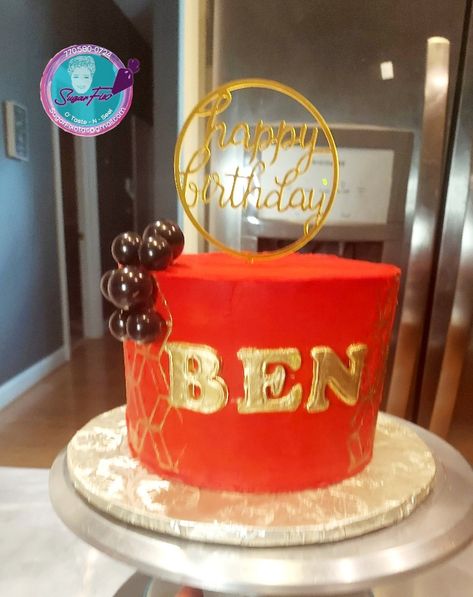 Red and Gold cake for a man Red And Gold Cake For Men, Black N Gold Cake, Red And Gold Birthday Cake, Gold Cake Ideas, Red And Gold Cake, Red And Gold Birthday, Birthday Cake For Men, Cake For Men, Gold Birthday Cake