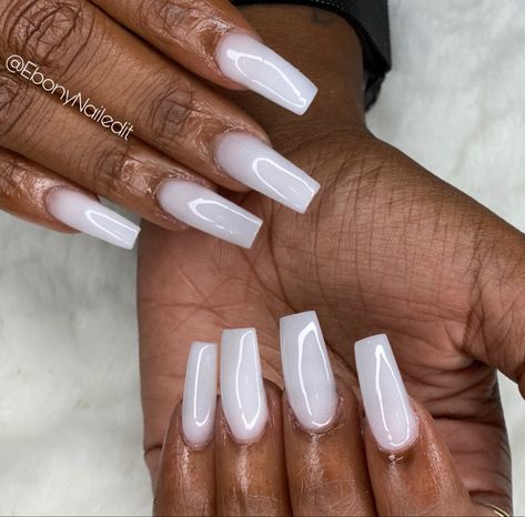 White Nail Inspo Acrylic Medium, Acrylic Nails Offwhite, White Gel Acrylic Nails Coffin, White Nails Acrylic Black Women, Translucent White Nails Acrylic, Cloud White Nails Acrylic, Long White Nails Ideas, Icy White Nails Acrylic, White Bougie Nails