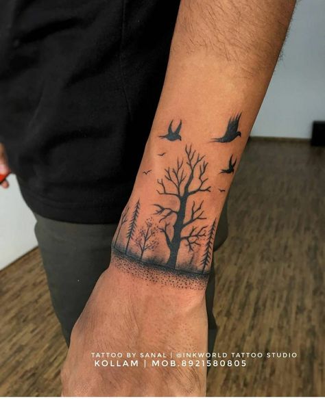 Mens Simple Chest Tattoos, Tree Line Tattoo, Forest Tattoo Sleeve, Forest Forearm Tattoo, Arm Tattoos For Guys Forearm, Tree Tattoo Men, Sun Tattoo Designs, Simple Tattoos For Guys, Men Tattoos Arm Sleeve