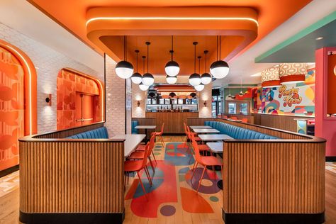 Peachy Keen — Wid Chapman Architects 70s Restaurant Interior Design, 70s Restaurant, Restaurant Interior Design Ideas, Hell’s Kitchen, Hell's Kitchen, Bathroom Furnishings, Peachy Keen, Cafe Interior Design, Restaurant Interior Design