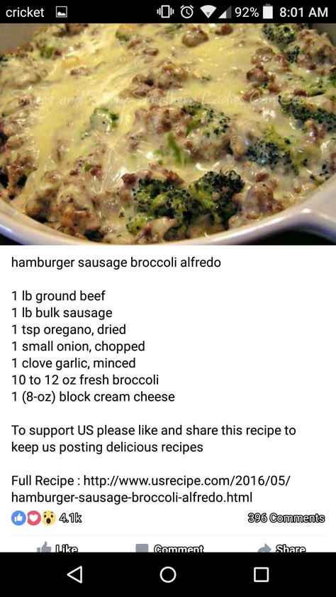 Hamburger Sausage Broccoli Alfredo, Sausage Broccoli Alfredo, Sausage Broccoli, Cheese Dinner, Broccoli Alfredo, Low Carb Casseroles, Keto Casserole, Meals Easy, Lean And Green Meals