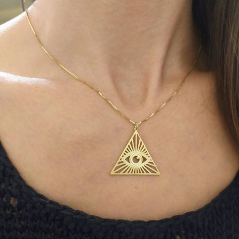 "Third Eye 🤍 All Seeing Eye 🤍 Triangle Necklace" Gold Amulet, Eye Of Providence, Sunshine Necklace, Handwriting Necklace, Handwriting Jewelry, Christian Necklace, Buy Jewellery Online, Celestial Necklace, Chakra Necklace