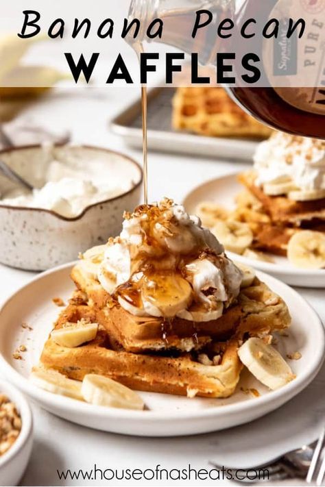 Warm, inviting, and decadent, these Banana Pecan Waffles are the best wake-up for the holidays! With the perfect blend of sweet bananas and crunchy pecans, this easy banana pecan waffle recipe makes the best homemade waffles in just 20 minutes! Waffle House Pecan Waffle Recipe, Pecan Waffle Recipe, Denim Repurpose, Breakfast Casserole French Toast, Pecan Waffles, Repurpose Projects, Dessert Waffles, Creative Breakfast, Iron Recipes