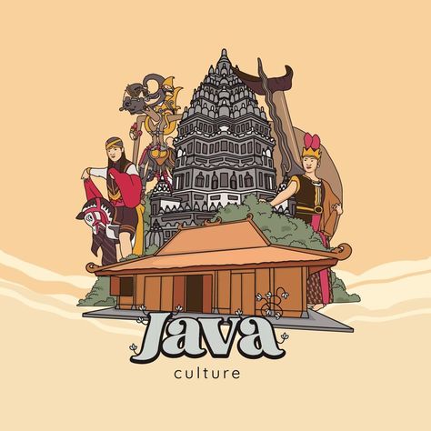 Set Javanese Illustration. Hand drawn Indonesian cultures background Keris Jawa Art Vector, Analog Photo, Logo Event, Doodle Wall, 17 Agustus, Indonesian Art, Portrait Cartoon, Event Poster Design, Event Logo