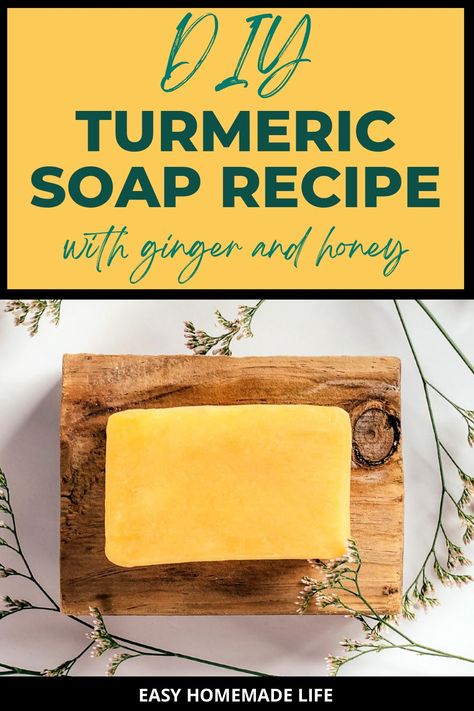 This turmeric soap recipe makes a homemade face soap with skin-healing properties to remedy acne, dark spots, and red, irritated skin while bringing about a natural glow. The easy melt-and-pour method only takes 20 minutes before the soap is ready to set and then use. Diy Turmeric Soap, Turmeric Soap Recipe, Face Soap Recipe, Honey Soap Recipe, Face Soap Bar, Milk Soap Recipe, Natural Soaps Recipes, Diy Soap Recipe, Soap Melt And Pour