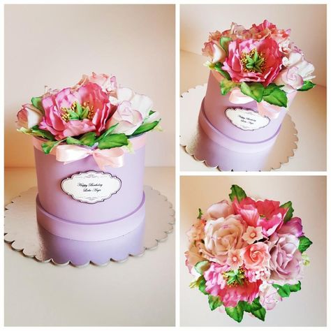 Flower Box cake by Mrcakez Flower Box Cake, Cake Women, Hat Box Cake, Flower Pot Cake, Birthday Cake Roses, Sheep Cake, Candy Birthday Cakes, Made Flowers, Lego Cake