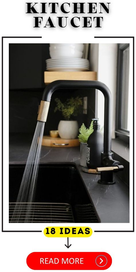 Set your kitchen apart with our selection of black, gold, and brass faucets. The 2024 trendsetters offer a mix of color, innovation, and style Black Kitchen Faucet Ideas, Kitchen With Black Sink, Gold Faucet Kitchen, Kitchen Faucets Farmhouse, Black Faucet Kitchen, Kitchen Faucet Ideas, Kitchen Faucet Repair, Black Kitchen Faucet, Kitchen Faucet Design