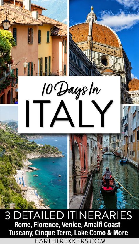 10 days in Italy Itinerary: 3 Italy Itineraries including Venice, Rome, Florence, Cinque Terre, Amalfi Coast, Verona, Dolomites, Tuscany, and San Marino #italy #itinerary #venice #florence Italy Trip Itinerary, Italy Vacation Itinerary, 10 Days In Italy, Amalfi Coast Itinerary, Grad Trip, Italy Trip Planning, Italy 2023, Europe 2024, Retirement Ideas