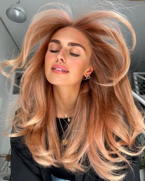 Apricot Crush Hair Color, From Copper To Blonde Hair, Peach Hair Colour, Soft Peach Hair, Summer Hair Colour 2024, Peachy Copper Hair, Light Cowboy Copper Hair, Golden Peach Hair, Copper Peach Blonde Hair