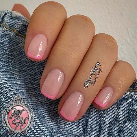 4. Coloured Tip Gel Nails, Pink French Manicure Nails Short, Coloured Tipped Nails, Builder Gel French Tips, Colour French Manicure, Light Pink Nails French Tip, Pink French Nails Short, French Manicure With Color Tips, Pink Tip French Manicure