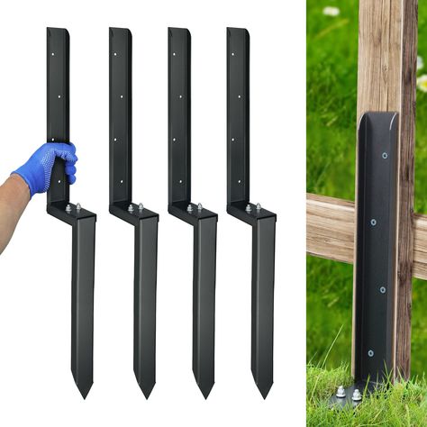 PRICES MAY VARY. 【HEAVY DUTY】These fence repair stake kits are made of heavy steel and are suitable for fences ranging in height from 2 feet to 7 feet. They can effectively suppress fence overturning 【SIZE】The fence repair stake has a total length of 32 inches, the part that goes deep into the ground is 16 inches long, with 4 sets. The surface of the fence stake is coated with black powder, which has good corrosion resistance 【DETACHABLE DESIGN】The fence repair stake is divided into two parts: a Fence Border Ideas, Budget Privacy Fence, Rebar Fence Ideas, Backyard Fence, Cheapest Fence Ideas, Free Standing Fence, Fence Post Repair, Cheap Privacy Fence, Rustic Garden Fence