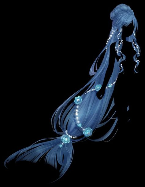 Fantasy Hair Drawing, Water Hair Art, Oc Hair Ideas Drawing, Love Nikki Hair, Long Mermaid Hair, Mermaid Blue Hair, Mermaid Tail Art, Mermaid Hairstyles, Blue Mermaid Hair