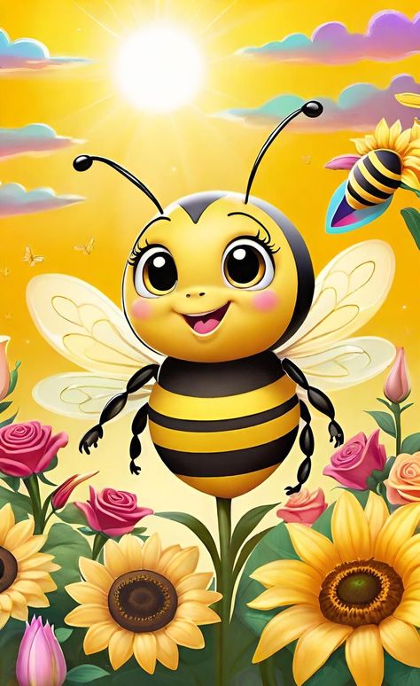 Animal Clipart Free, Bumble Bee Craft, Bumble Bee Art, Jungle Book Disney, Bee Printables, Bee Pictures, Easy Cartoon Drawings, Art Painting Tools, Sunflower Canvas