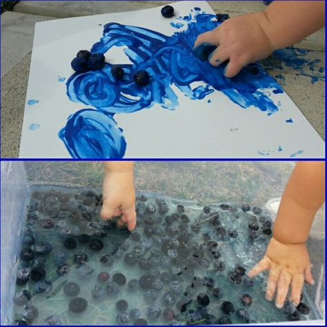 Preschool Toddler: Exploring the World Around Us theme - through the 5 senses and colors. Learning "blue" through painting with blueberries and playing with blueberries (touching, squishing, splashing) in the sensory bin! Peaceful Preschool, Farm Activities Preschool, Colors Learning, The 5 Senses, Toddler Lessons, Farm Activities, 5 Senses, Preschool Art Activities, Sensory Bin