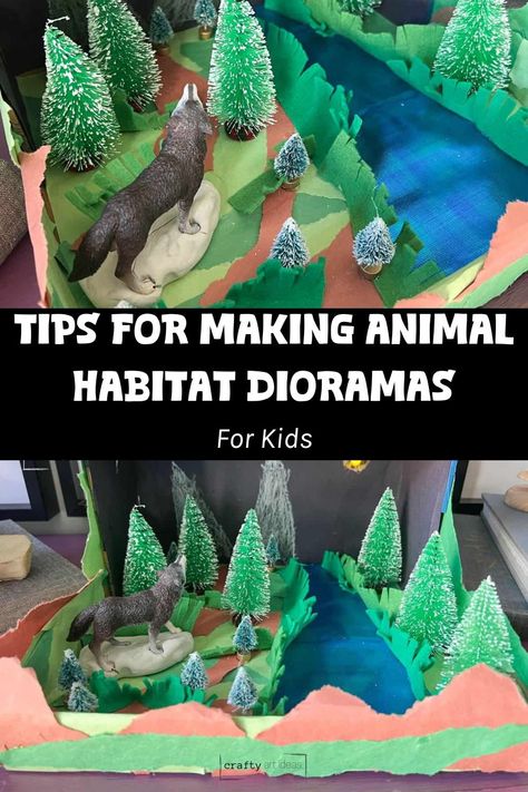 Did your child recently come home and tell you that they needed to make a diorama? Get our tips for how you can make a classic animal habitat diorama that is sure to impress!    Animal habitats are a classic elementary school project. Normally these habitat projects go along with a research aspect. Once you have researched your habitat, get creative with some of our tips and ideas for making an animal habitat (especially a wolf habitat diorama). Coyote Habitat Project, Forest Ecosystem Diorama, Shoebox Animal Habitat Project, Lion Diorama Habitat, Grizzly Bear Diorama, Horse Habitat School Project, Shoebox Habitat Projects, Homes Of Animals Project, Elephant Habitat Project For Kids