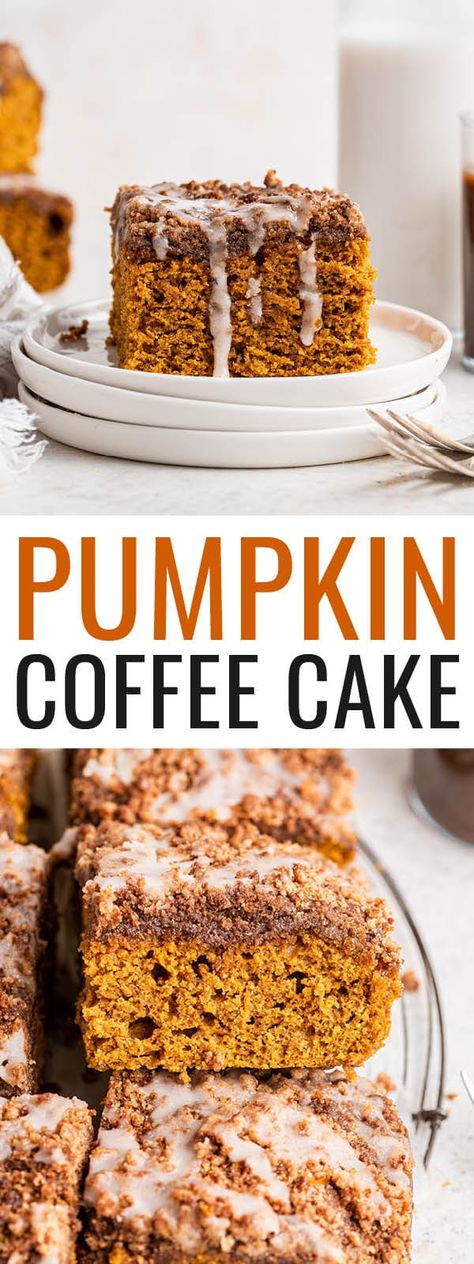 This pumpkin coffee cake with a cinnamon streusel topping is the ultimate fall dessert! It's moist, soft and made with healthier ingredients like Greek yogurt, whole wheat flour and coconut sugar. Easy Pumpkin Coffee Cake, Pumpkin Coffee Cake Recipes, Cinnamon Streusel Topping, Pumpkin Coffee Cake, Broma Bakery, Pumpkin Coffee Cakes, Cinnamon Streusel, Coffee Cake Recipe, Simply Quinoa