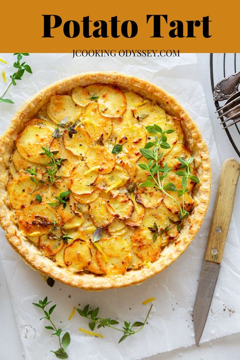 Easy Potato Tart with Lemon,Thyme, Garlic Vegan Tart Recipes Savory, Savory Tartes, Greek Yogurt Pasta Sauce, Potato Tart Recipe, Savory Tart Recipes, Recipes With Greek Yogurt, Feta Bread, Homemade Feta, Greek Yogurt Marinated Chicken