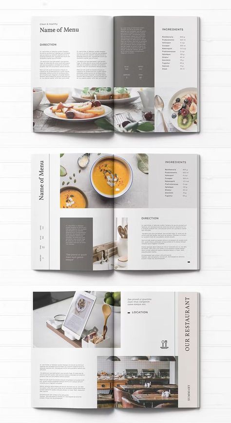 Modern Cookbook Template InDesign. 18 Pages. Cookbook Layout Design, Recipe Graphic Design, Aesthetic Cookbook, Cookbook Design Layout, Cookbook Design Template, Cookbook Layout, Recipe Layout, Recipe Book Design, Food Web Design