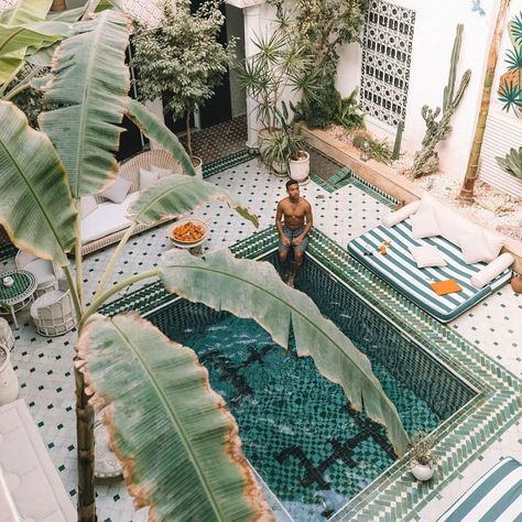 Feeling good in our green paradise 🙏🏽🌿 thank you @mylifeastravel for sharing this beautiful picture ! #leriadyasmine #marrakech #morocco… Riad Yasmine, Moroccan Pool, Riads In Marrakech, Pool Mat, Visit Marrakech, Small Pools, Morocco Travel, Marrakech Morocco, Beautiful Hotels