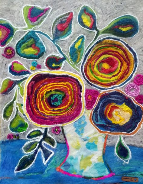 Wool Painting Fiber Art, Dry Felting Pictures, Needle Felting Pictures Wall Hangings, Abstract Needle Felting, Wool Paintings Needle Felting, 2d Needle Felting Pictures, Needle Felt Painting, Needle Felting Pictures, Yarn Painting Art