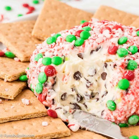 Christmas Chocolate Chip Cheese Ball Desert Ball Recipes, Christmas Dessert Cheeseball, Dessert Cheese Ball Christmas, Sugar Cookie Cheese Ball, Cheese Ball For Christmas, Rudolph Cheese Ball, Christmas Cheese Ball Recipes, Chocolate Chip Cheeseball, Christmas Cheeseball