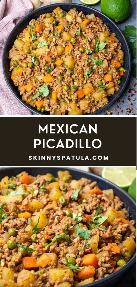 Mexican Picadillo – Skinny Spatula Healthy Picadillo Recipe, Easy Picadillo Recipe Mexican, Ground Chicken Mexican Recipes, Mexican Picadillo Recipe Ground Beef, Picadillo Con Papas Recipe, Picadillo Recipe Mexican, Easy Mexican Picadillo Recipe, Turkey Picadillo Recipe, Chicken Picadillo