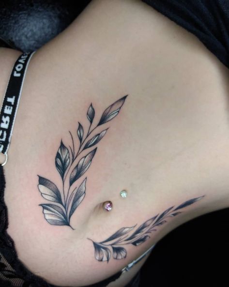 Instagram- @johan_newline_arts Tattoo Leaf, Underboob Tattoos, Stomach Tattoo, Waist Tattoos, Leaf Tattoo, Lotus Tattoo Design, Belly Tattoos, Belly Tattoo, Tattoo Board