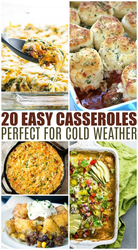 20 Easy Casseroles Perfect For Cold Weather | Mamanista! Easy Family Casseroles Simple, Quick Delicious Casseroles, Casserole Ideas Main Dishes, Cold Weather Dinners Easy, Meals For Cold Weather Fall, Cold Weather Recipes Dinners, Cold Day Supper Ideas, Best Cold Weather Food, Easy Dinner For Cold Weather