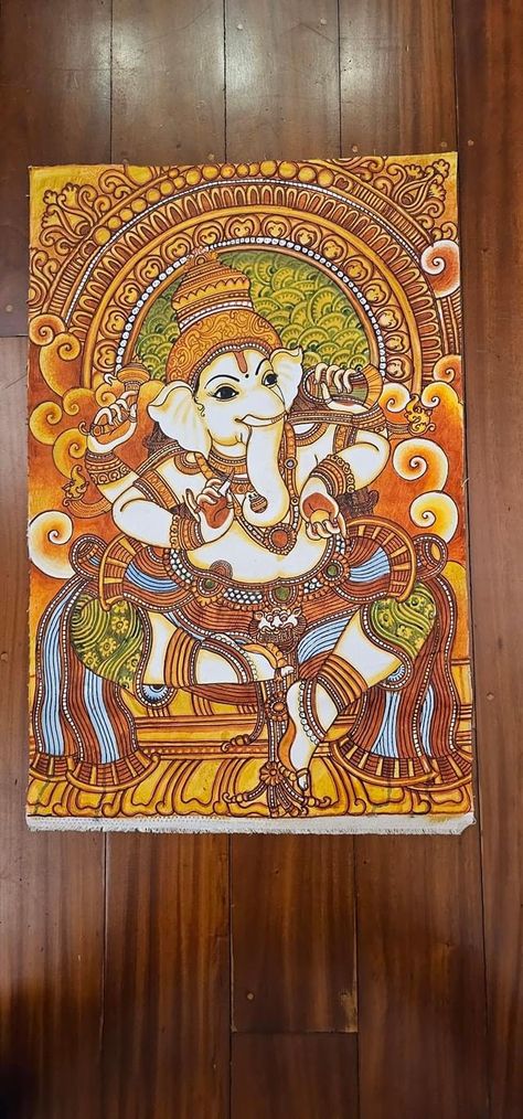 Ganapati Mural Painting, Ganesh Mural Painting, Kerala Mural Ganesha, Ganapathi Paintings, Shiva Mural Painting, Ganesha Mural Painting, Mural Outline, Ganeshji Painting, Madhubani Ganesha