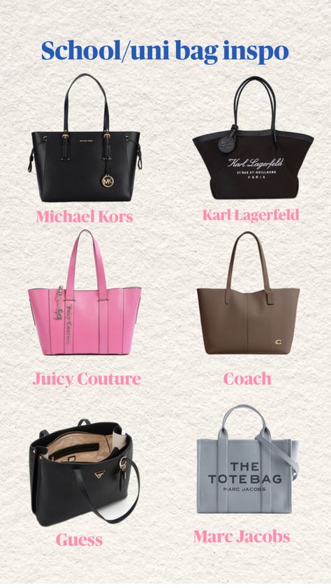 School uni bag inspiration #marcjacobs #coach #karllagerfeld #michaelkors #guess #juicycouture #bags #totebag #fashion #outfitinspiration Guess Bag Outfit, Uni Bag, Bag Inspiration, Guess Bag, Guess Bags, Karl Lagerfeld Paris, Cloth Bags, Karl Lagerfeld, Juicy Couture