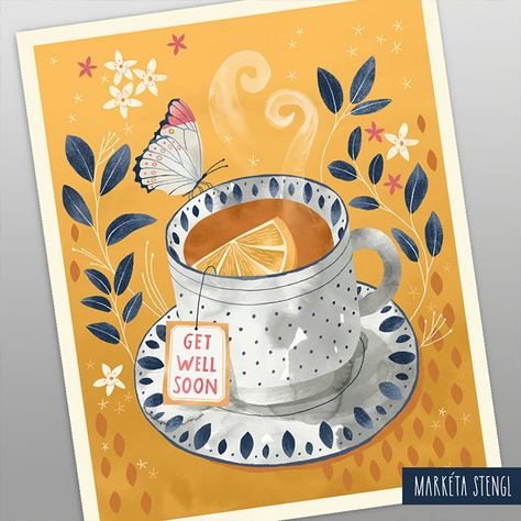 Get Well Illustration, Thank You Card Illustration, Illustrative Posters, Card Doodles, Get Well Soon Cards, Cute Greeting Cards, Procreate Tips, Get Well Soon Card, Greeting Card Inspiration