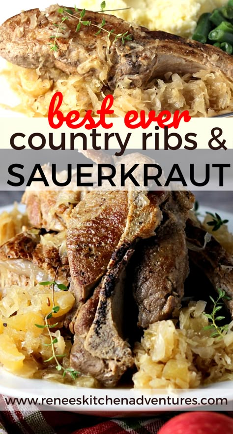 Country Ribs And Sauerkraut, Ribs With Sauerkraut, Ribs And Sauerkraut, Sauerkraut And Apples, Pork Sauerkraut, Country Ribs Recipe, Pork And Sauerkraut Recipe, Pork Roast And Sauerkraut, Country Pork Ribs