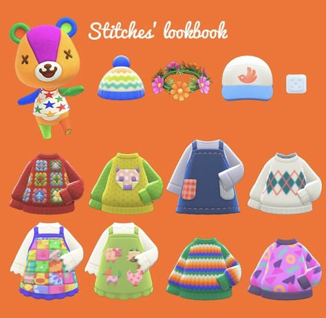 Stitches Gift Guide Acnh, Acnh Stitches, Animal Crossing Lookbook, Stitches Acnh, Animal Crossing Villager Lookbook, Acnh Villager Lookbook, Ione Animal Crossing Gift Guide, Stitches Animal Crossing, Ankha Acnh Gift Guide