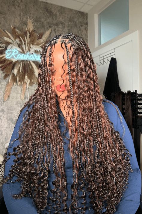 boho braids, hairstyle inspiration, 2025 hair trends Loose Boho Braids, Brown And Blonde Boho Knotless Braids, Brown And Black Boho Braids, Boho Box Braids Short, African Knotless Braids, Small Bohemian Braids, Natural Loose Curls, Braids Short Hairstyles, Box Braids Short