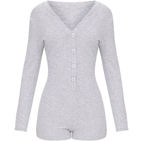 Grey Marl Ribbed Button Detail PJ Romper ($25) ❤ liked on Polyvore featuring jumpsuits, rompers, gray romper, grey romper and playsuit romper Pj Romper, Grey Romper, Gray Romper, Playsuit Romper, Rompers Women, Button Detail, Playsuit, Baby Blue, Pajamas