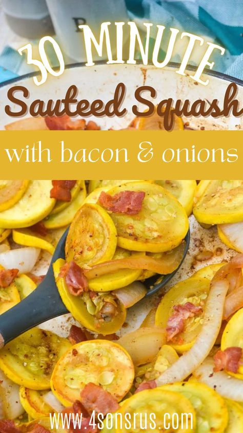 Squash Bacon Recipes, Crooked Neck Yellow Squash Recipes, Squash And Onions Sauteed Southern, Sauteed Yellow Squash Recipes Onions, Squash And Pepper Recipes, Squash With Bacon And Onion, Yellow Squash Sauteed, Stove Top Squash, Squash Onions And Bacon