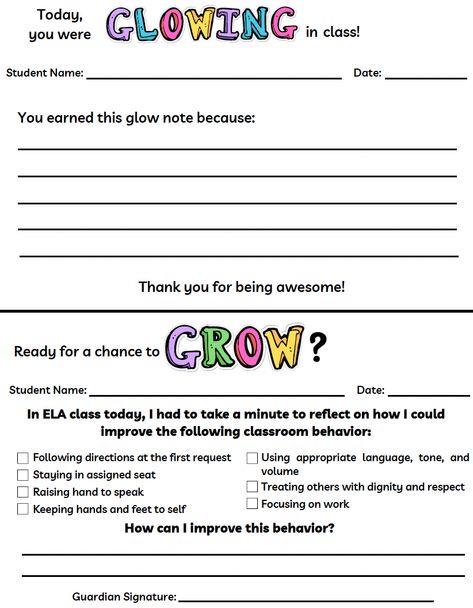 Glows And Grows, Glow And Grow, Parent Contact, Classroom Behavior, Following Directions, School Counselor, Classroom Management, Parenting, School Counsellor