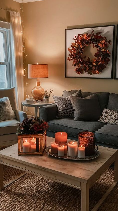 Chasing Chemical Sunsets - 50 Country Cozy Fall Vibes for Home Fall Living Room Wall Decor Ideas, Fall Decoration Apartment, Fall Country Home Decor, Simple Fall Apartment Decor, Autumn Aesthetic Home Decor, Minimalistic Fall Decor Living Room, Cosy Autumn Home, Fall Living Room Aesthetic, Decoration For Autumn