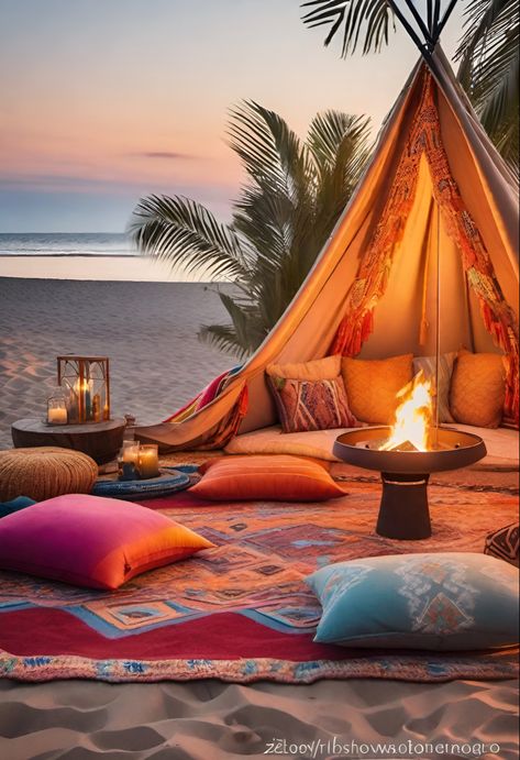 Beach Tent Aesthetic, Romantic Beach Picnic, Outdoor Dates, Comfortable Bedroom Decor, Romantic Picnics, Romantic Beach, Bell Tent, Outdoor Decor Backyard, Cute Bedroom Decor